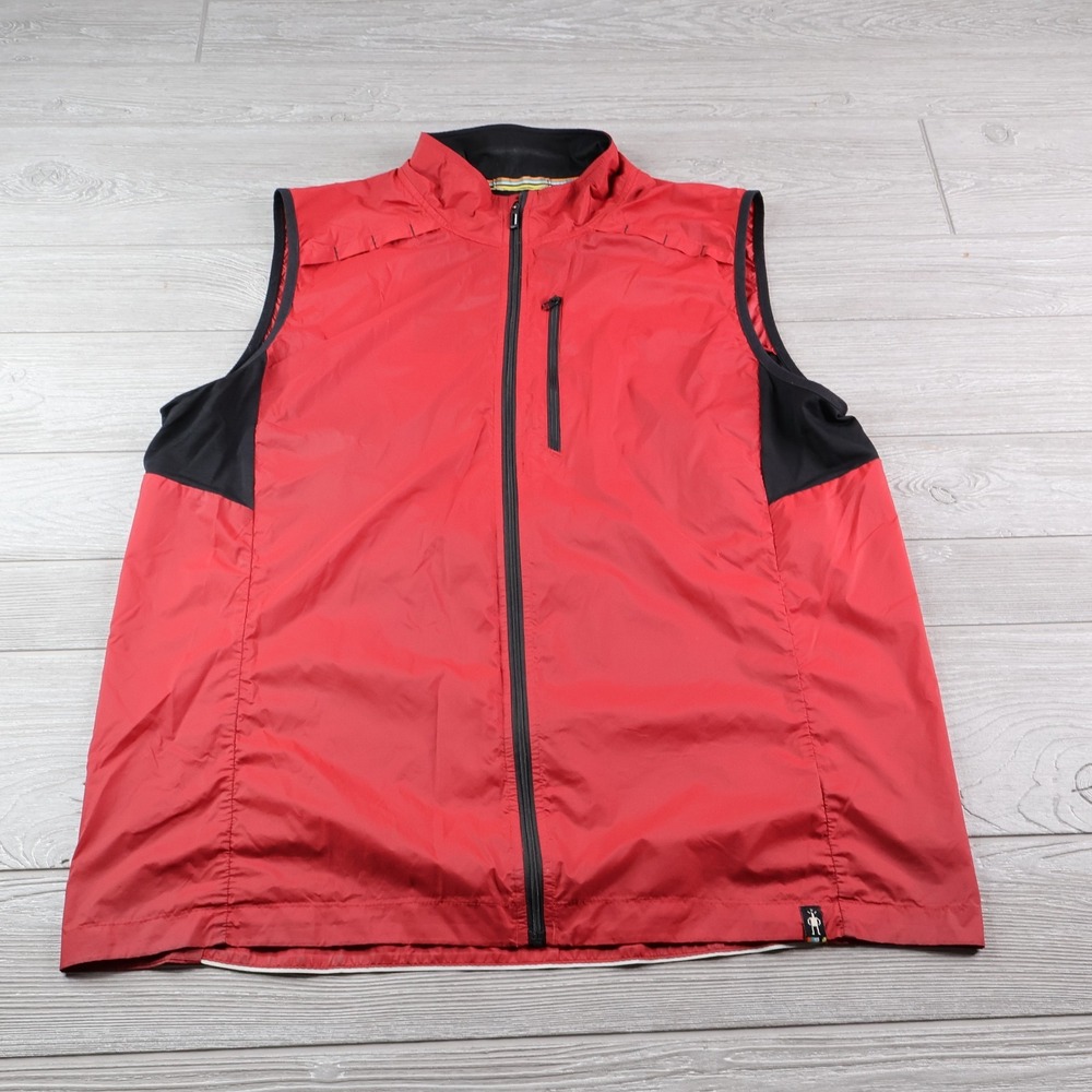 Smartwool Vest Mens Large Red Nylon Merino Sport Ultra Light Wool Windbreaker